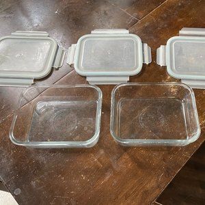 2 Vintage Glasslock Small Glass Casserole Dishes w/ 3 Plastic Lids